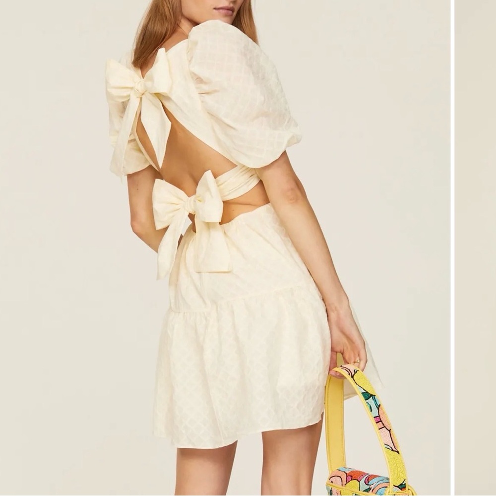 BARDOT Lucy Mini Dress cream with bow ties on back
